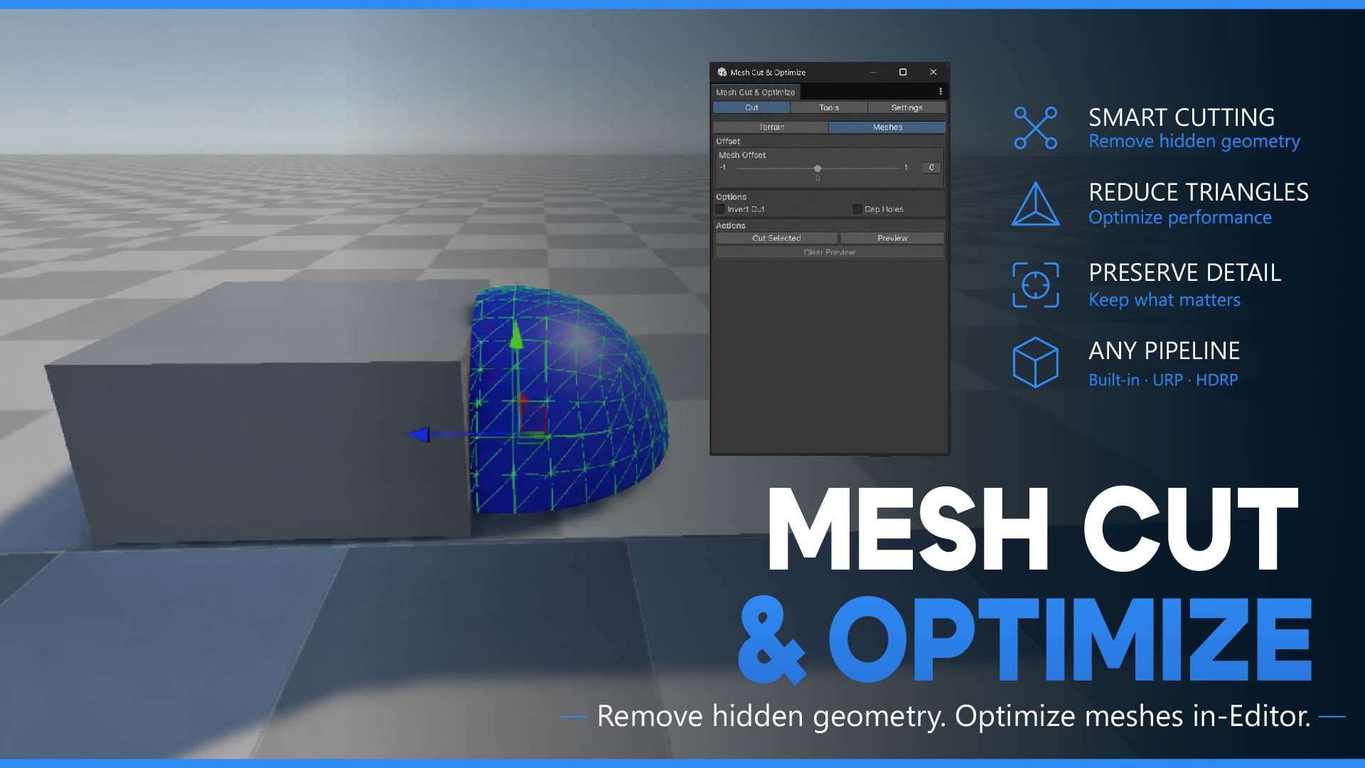 Mesh Cut & Optimize — Unity editor tool